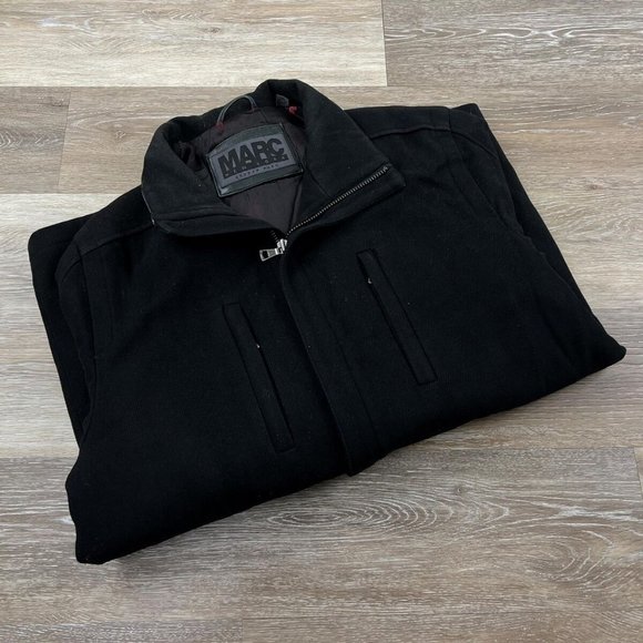 MARC NEW YORK Full Zip Up Collar Black Wool Blend Overcoat Men's Size XL